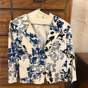 Tahari White Blazer with Blue, Gray & Black Floral Print